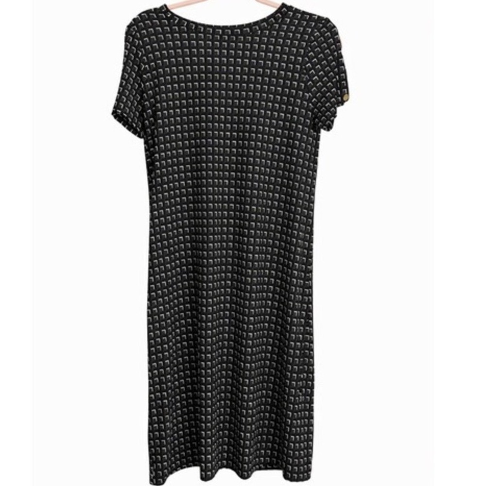 Michael Kors Olive Geometric Dress XS Stretch Pull On Gold Snap Sleeve Career